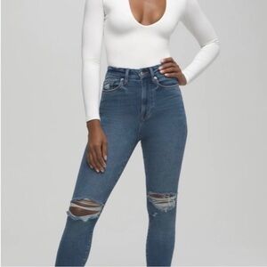 GOOD AMERICAN Good Waist Crop Blue Wash Skinny Jeans Distressed Denim High Waist